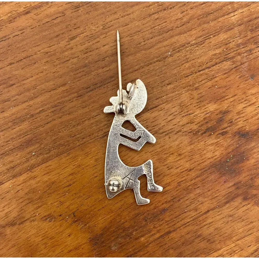 Vintage Sterling Silver Navajo Kokopelli Pin Pendant Signed Alvin Thompson